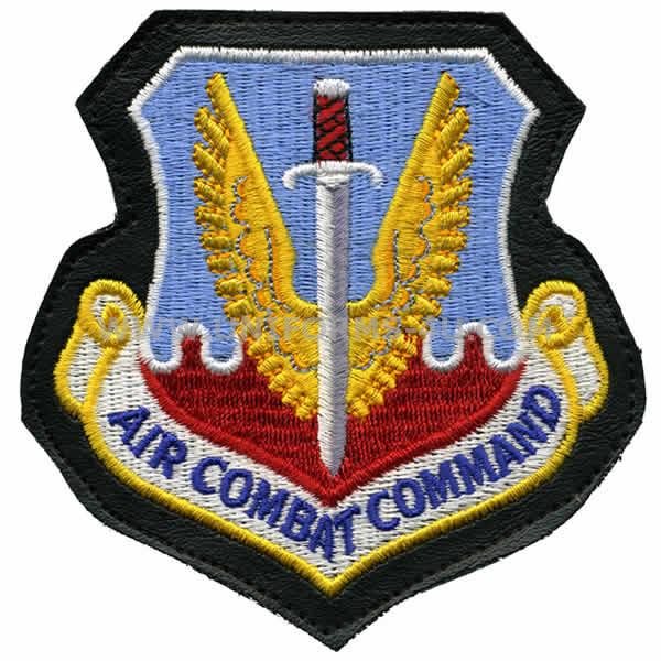 AIR FORCE PATCH AIR COMBAT COMMAND ON LEATHER WITH VELCRO